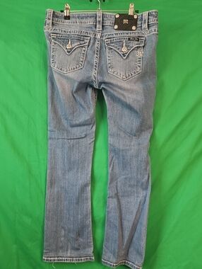 Miss Me Medium Blue Flared Denim Jeans with Embroidered Pockets